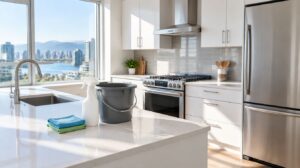 Empty kitchen in a new Vancouver home ready for a move-in clean